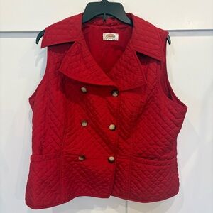Talbots Quilted Red Double-Breasted Vest Petite Large